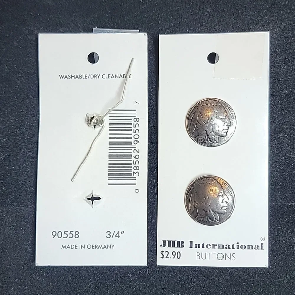 Vintage JHB International Buffalo Nickel Silver Tone Buttons #90558